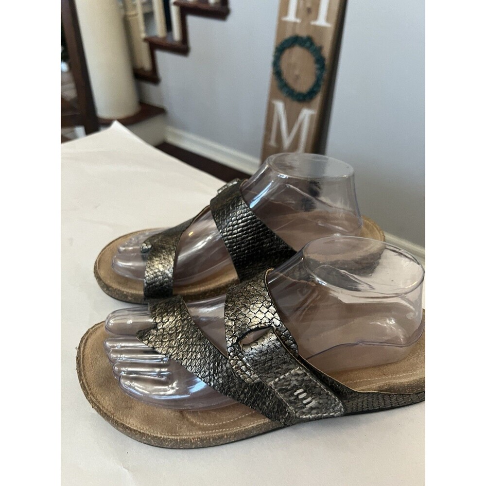 Clarks Artisan Perri Coast Metallic Bronze Leather Snake Slide Sandals Size 9 W